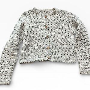 Women's Ivory Button Down Crocheted Cardigan Sweater